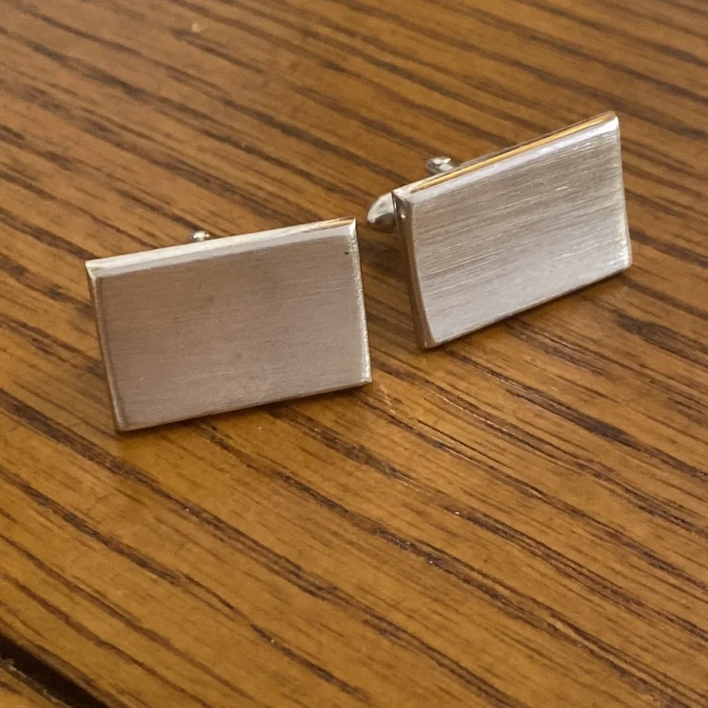 Silver Blank Vintage Rectangle cuff links - Picture 3 of 4
